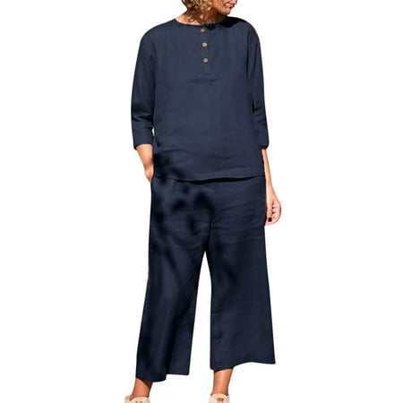 DDAPJ pyju Two Piece Outfits for Women Summer Casual Lounge Sets Crewneck 3/4 Sleeve Linen Tops Pants Sets Petite to Plus Size
DDAPJ pyju Two Piece Outfits for Women Summer Casual Lounge Sets Crewneck 3/4 Sleeve Linen Tops Pants Sets Petite to Plus Size
