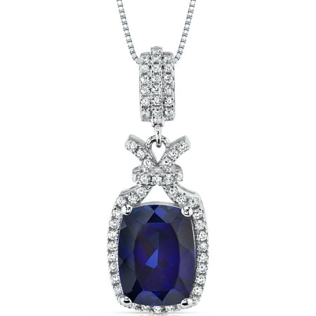 Peora 4.50 Carat T.G.W. Cushion Cut Created Blue Sapphire Rhodium over Sterling Silver Pendant, 18