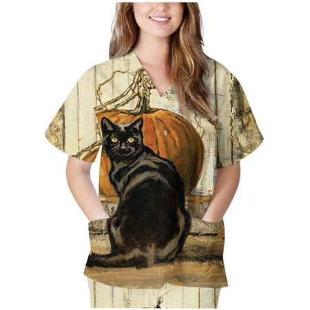 Funicet Halloween Shirts for Women Scrubs Tops Plus Size Working Uniform With Pockets Short Sleeve V-neck Nursing Uniform Printed Blouse
Funicet Halloween Shirts for Women Scrubs Tops Plus Size Working Uniform With Pockets Short Sleeve V-neck Nursing Uniform Printed Blouse
