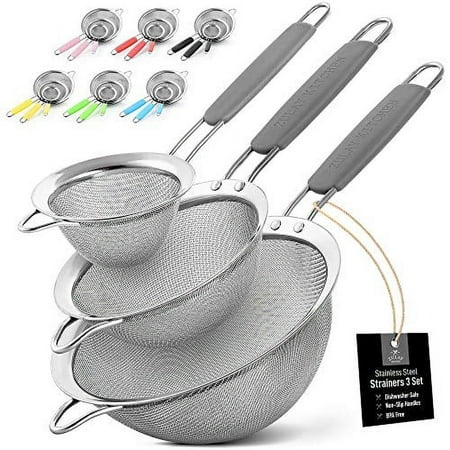 

Zulay (Set of 3) Stainless Steel Mesh Strainer - Strainers Fine Mesh & Wire Sieve with Non-Slip Handles - Assorted Kitchen Strainer For Sifting Straining & Draining (3.3” 5.5” 7.5” Sizes) -
