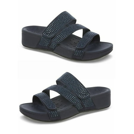 Well Summer Leatherwear Thick Bottom Imitation Diamond Sandals Women s Shoes Navy blue