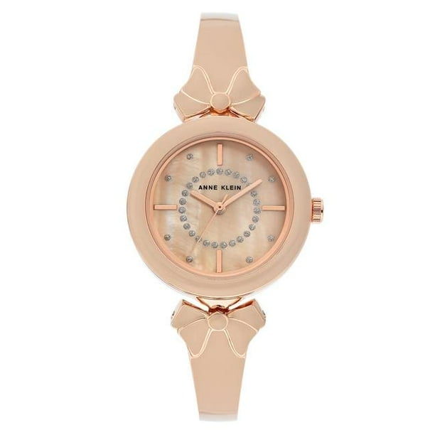 Anne Klein AK-3298BHRG Women Glitter Accented Enamel Bow Bracelet Watch with Pink Mother of Pearl Dial
