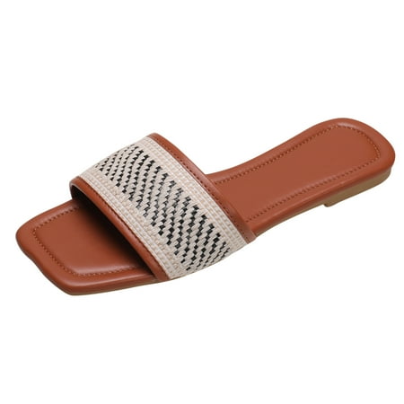 Cathalem Women Color Matching Weave Slip On Beach Casual Open Toe Non Slip Flat Breathable Slippers Shoes Sandals Brown 38
Cathalem Women Color Matching Weave Slip On Beach Casual Open Toe Non Slip Flat Breathable Slippers Shoes Sandals Brown 38
