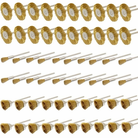 

SHANGNIULU 60 Pcs Brass Wire Brush Wheels Polishing Wheel Set for Rotary Tool and Deburring Removing Rust Dust-1/8 Inch Shank
