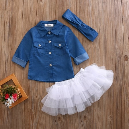 One opening Summer Newborn Kids Baby Girl Denim Tops T-Shirt +Lace Tutu Skirt Outfits 3PCS Clothes Set
One opening Summer Newborn Kids Baby Girl Denim Tops T-Shirt +Lace Tutu Skirt Outfits 3PCS Clothes Set