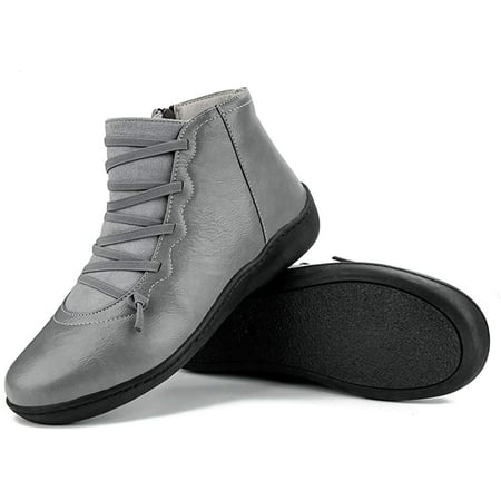 Ecetana Womens Flats Boots Side Zipper Leather Ankle Booties