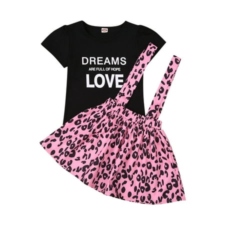 Kids Girls Clothes Sets 2pcs Letter Short Sleeve T-Shirt+ Leopard Print Suspender Skirt
Kids Girls Clothes Sets 2pcs Letter Short Sleeve T-Shirt+ Leopard Print Suspender Skirt