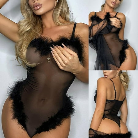 Qcmgmg Feather Teddy Lingerie for Women Sexy Nightgown Sleepwear Bodysuit Women Mesh Chemise Babydoll S
Qcmgmg Feather Teddy Lingerie for Women Sexy Nightgown Sleepwear Bodysuit Women Mesh Chemise Babydoll S