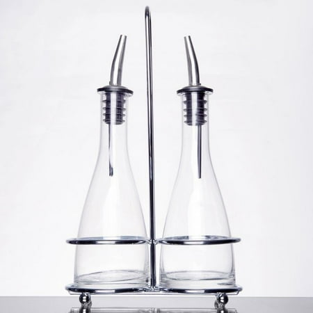 Tablecraft 611N Siena Sets 3 Piece Oil & Vinegar Cruet Set with Chrome Rack