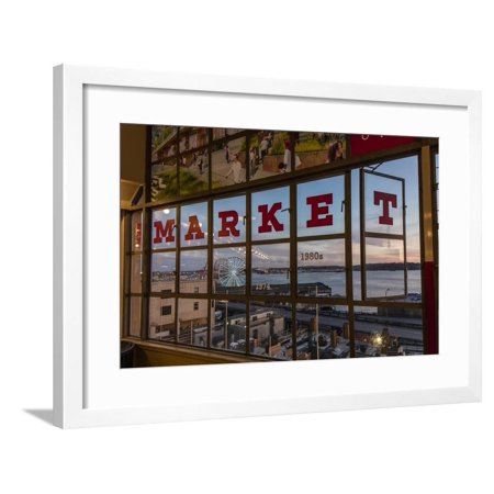 The Great Wheel Framed in Pike Market Place Windows in Seattle, Washington State, Usa Framed Print Wall Art By Chuck Haney