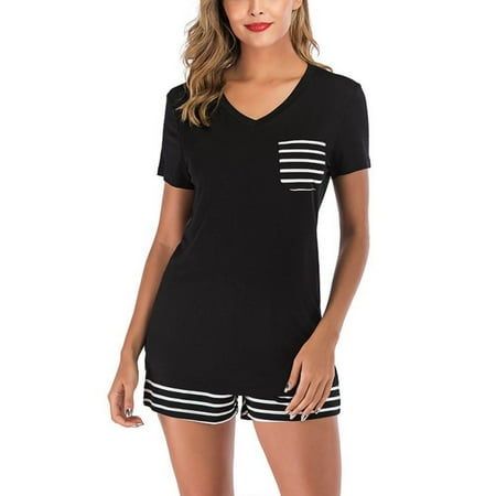Women Summer Pajamas Striped V-neck Short Sleeve Shorts Two-piece Suit Home Service
Women Summer Pajamas Striped V-neck Short Sleeve Shorts Two-piece Suit Home Service