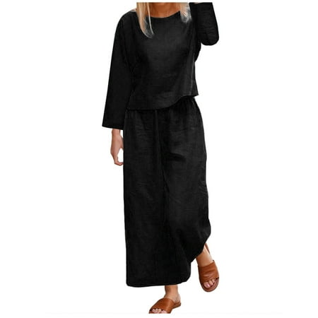 Dadaria 2 Piece Outfits for Women Summer Pants Sets Round Neck Solid Long Sleeve Blouse +Loose Pants Sets Black L Female
Dadaria 2 Piece Outfits for Women Summer Pants Sets Round Neck Solid Long Sleeve Blouse +Loose Pants Sets Black L Female