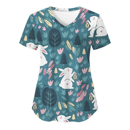TAIAOJING Women s Scrub Top Casual Easter Bunny V Neck Print Short Sleeve Pocket Loose Top Carer Suit
TAIAOJING Women s Scrub Top Casual Easter Bunny V Neck Print Short Sleeve Pocket Loose Top Carer Suit