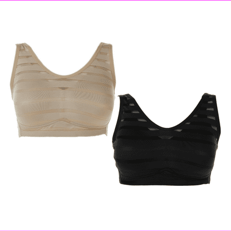 Rhonda Shear 2-pack Mesh Inset Bra Set in Black/Nude Small (634104)