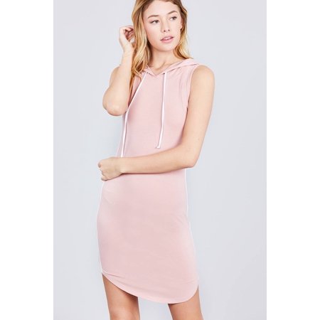 Bella Grace Sleeveless W/side Stripe Drawstring Hoodie Cotton Rayon Spandex Mini Dress