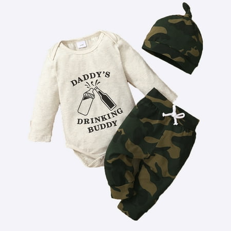 Newborn Baby Boys Outfits Bottle Print Long Sleeve Letter Print Romper Top+Camouflage Print Pants+Hat 3PCS Clothes Set 9-12 Months Green
Newborn Baby Boys Outfits Bottle Print Long Sleeve Letter Print Romper Top+Camouflage Print Pants+Hat 3PCS Clothes Set 9-12 Months Green
