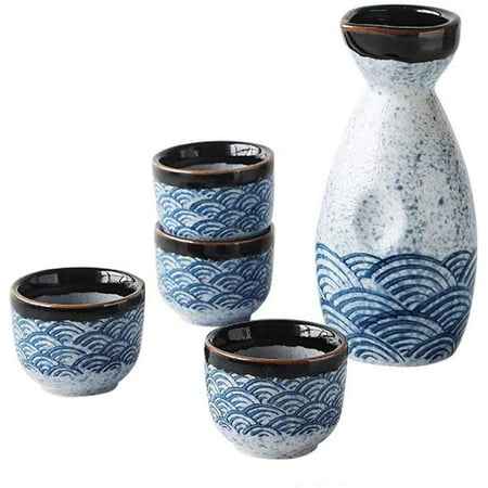 DanceeMangoo 5pcs Porcelain Sake Set Include 1PCS Sake Bottle and 4PCS Sake Cups Blue Waves Pattern
DanceeMangoo 5pcs Porcelain Sake Set Include 1PCS Sake Bottle and 4PCS Sake Cups Blue Waves Pattern
