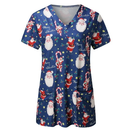 Youmylove Women Scrubs Top Fashion Merry Christmas Print Short Sleeve V-Neck Tops Working Uniform Top Nurses Clothing Workwear Shirt
Youmylove Women Scrubs Top Fashion Merry Christmas Print Short Sleeve V-Neck Tops Working Uniform Top Nurses Clothing Workwear Shirt