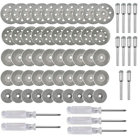 GGTHE 50Pcs Diamond Cutting Wheel Coated Tools (25/22/20/18/16mm Each 10) with 10 Pcs 3mm Mandrel and 5 Pcs Screwdriver
GGTHE 50Pcs Diamond Cutting Wheel Coated Tools (25/22/20/18/16mm Each 10) with 10 Pcs 3mm Mandrel and 5 Pcs Screwdriver