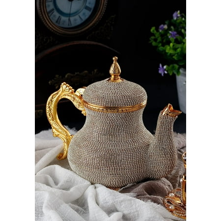 Handmade Stunning Decorative Gold Tea Kettle Kettle with Crystal Rhinestones 2.6 lbs 8x7 inches
Handmade Stunning Decorative Gold Tea Kettle Kettle with Crystal Rhinestones 2.6 lbs 8x7 inches
