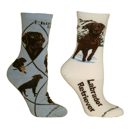 Bundle 2 Items: Chocolate Lab on Gray and on Natural Cotton Ladies Socks