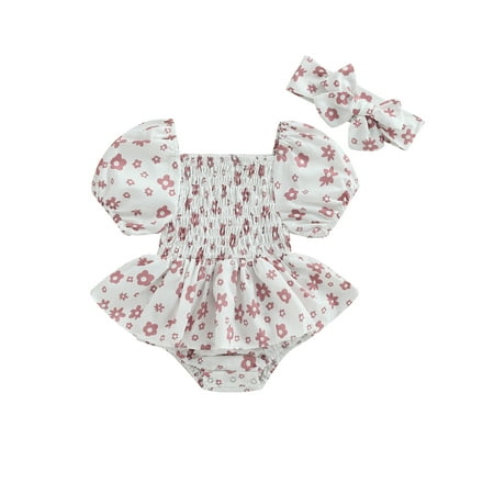 Infant Baby Girls Romper Dress Flower Print Short Puff Sleeve Ruched Jumpsuits Summer Bodysuits with Headband
Infant Baby Girls Romper Dress Flower Print Short Puff Sleeve Ruched Jumpsuits Summer Bodysuits with Headband