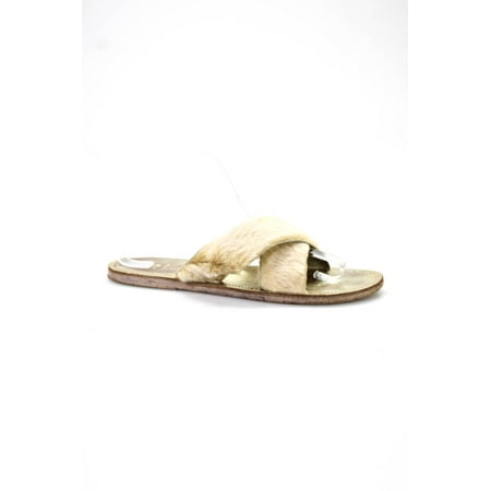Pre-owned|Figue Womens Slip On Shearling Cross Strap Sandals Beige Size 8M