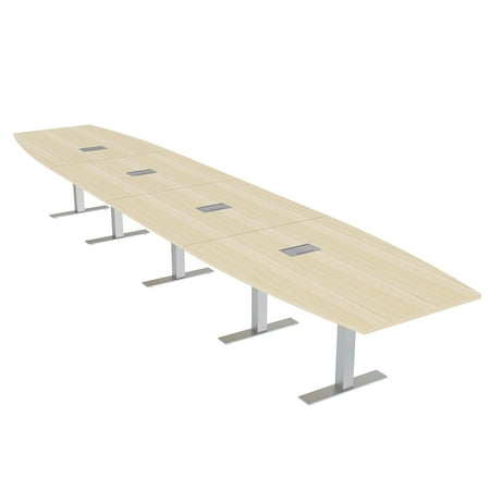 18 Person Modular Boardroom Table Boat Shaped Metal T-Bases w/Electric