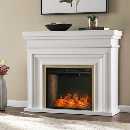 SEI Bevleeah Transitional style Smart Electric Fireplace in White W/ Gold Finish
SEI Bevleeah Transitional style Smart Electric Fireplace in White W/ Gold Finish