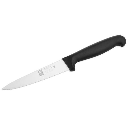 5 Inch Serrated Edge High Carbon German Stainless Steel razor Sharp Blade Super Grip Black Handle Kitchen Utility knife.
5 Inch Serrated Edge High Carbon German Stainless Steel razor Sharp Blade Super Grip Black Handle Kitchen Utility knife.