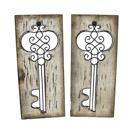 Pair of Vertical Wooden Panels with Wrought Iron Key Cutouts