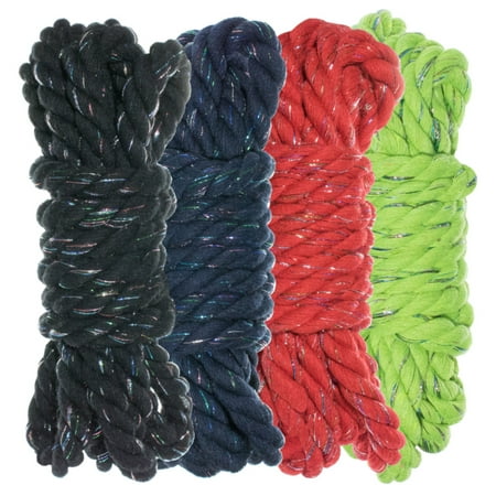 

Twisted 3 Strand Natural Cotton Rope 40 and 100 Foot Kits in 1/4 Inch and 1/2 Inch - Soft Knot Tying Artisan Cord Decorative Crafting - Assorted Colors