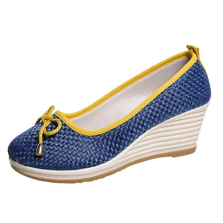 Women Wedge Pumps Closed Toe Low Heel Dress Shoes Slip On Wedges