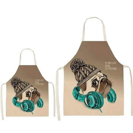 KKCXFJX DOG PUG Printed Cotton Linen Sleeveless Apron Kitchen