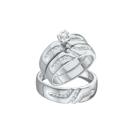 14kt White Gold His & Hers Round Diamond Solitaire Matching Bridal Wedding Ring Band Set 1/4 Cttw