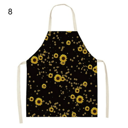 

Meizhencang Sunflower Pattern Apron Skin-friendly Breathable Cotton Flax Cooking Apron for Dishwashing