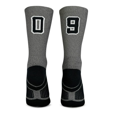 

Custom Team Number Crew Socks | Athletic Socks by ChalkTalk SPORTS | Gray & Black | 09 or 90 | Unisex | Adult