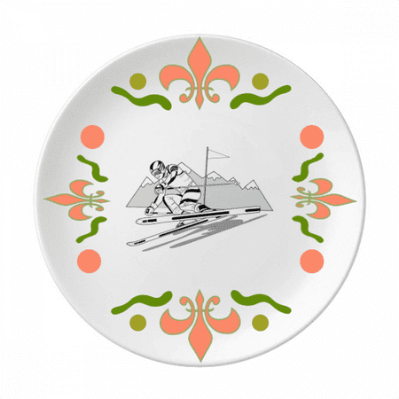 Winter Sport Skiing Black Illustration Flower Ceramics Plate Tableware Dinner Dish