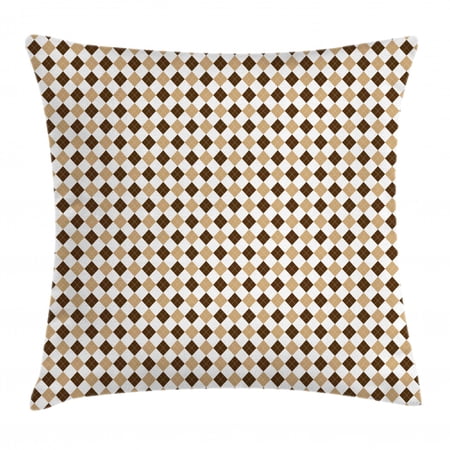 Vintage Throw Pillow Cushion Cover, Geometric Motif in Earth Tones with Repeating Rhombuses Argyle, Decorative Square Accent Pillow Case, 18" X 18", Chocolate Sand Brown and White, by Ambesonne