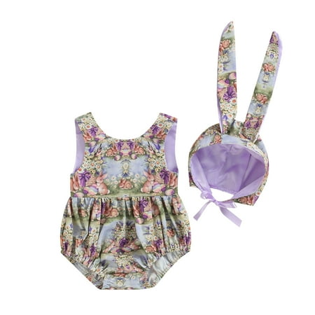 ELF Baby Girl Easter Spring/Summer 2 Pcs rabbit Print Sleeveless Round Neck Backless jumpsuit + tie hat 0-24M
ELF Baby Girl Easter Spring/Summer 2 Pcs rabbit Print Sleeveless Round Neck Backless jumpsuit + tie hat 0-24M