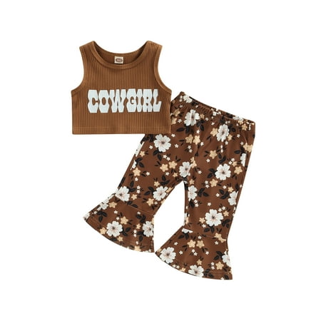 Sunisery Kids Little Girls 2Pcs Sets Round Neck Sleeveless Lettering Tops Vest + Elastic Waist Floral Flared Pants Brown 3-4 Years
Sunisery Kids Little Girls 2Pcs Sets Round Neck Sleeveless Lettering Tops Vest + Elastic Waist Floral Flared Pants Brown 3-4 Years