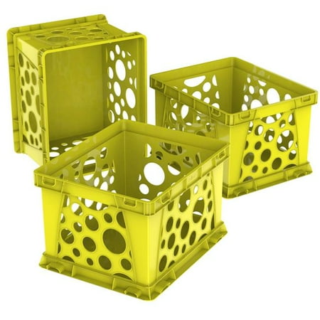 Storex 61492U03C School Mini Crate, Yellow - Pack of 3