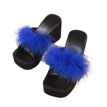 Womens High Heel Slippers Comfortable Wedge Slippers Summer Sandals Women s Wedge-heeled Plush Slippers High-heeled Shoes Platform Beach Sandals Blue 8.5
Womens High Heel Slippers Comfortable Wedge Slippers Summer Sandals Women s Wedge-heeled Plush Slippers High-heeled Shoes Platform Beach Sandals Blue 8.5