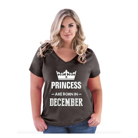 Birthday Gift Princess are Born in December Women's Curvy Plus Size V-Neck Tee