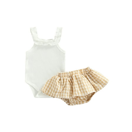 Suanret Baby Girl Summer Rompers Set Solid Color Sleeveless Jumpsuit and Casual Ruffled Plaid Shorts Outfits White 6-12 Months
Suanret Baby Girl Summer Rompers Set Solid Color Sleeveless Jumpsuit and Casual Ruffled Plaid Shorts Outfits White 6-12 Months