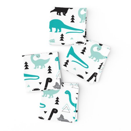 Cocktail Napkins Dino Cute Dinosaur Baby Boy Nursery Scandinavian Print Set of 4