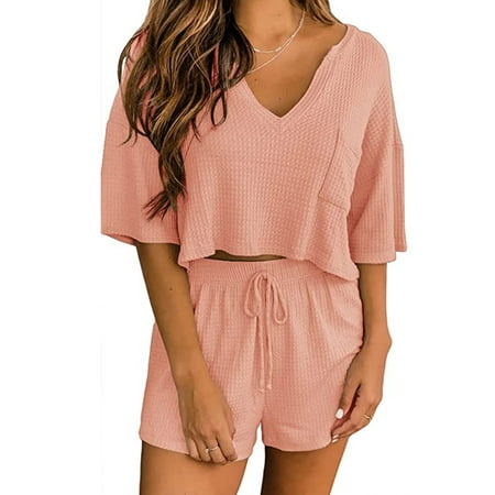 Glookwis Women Pajamas Loungewear 2 Piece Outfits Waffle Knit Sleepwear V Neck Elastic Waist Nightwear Homewear Pink 2XL
Glookwis Women Pajamas Loungewear 2 Piece Outfits Waffle Knit Sleepwear V Neck Elastic Waist Nightwear Homewear Pink 2XL