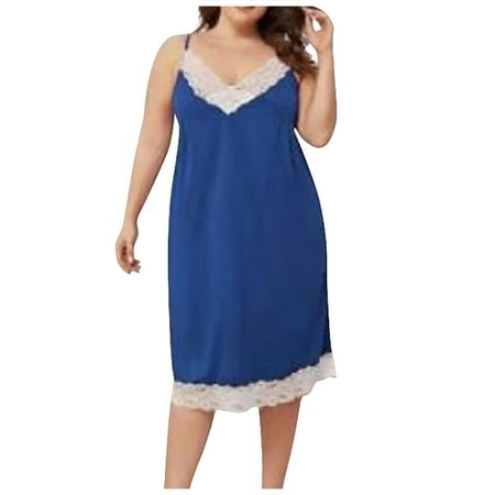 Gaiseeis Women s Fashion Sexy Lace V-Neck Halter Thin Plus Size Nightgown Royal Blue XXXL 
Gaiseeis Women s Fashion Sexy Lace V-Neck Halter Thin Plus Size Nightgown Royal Blue XXXL
