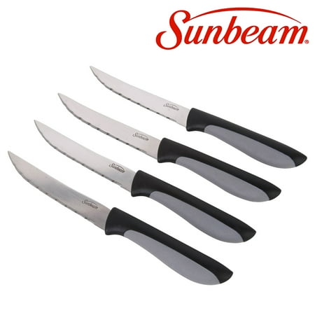 4pk Sunbeam Durant Stainless Steel Steak Knives Kitchen Set No Slip Handle Blade