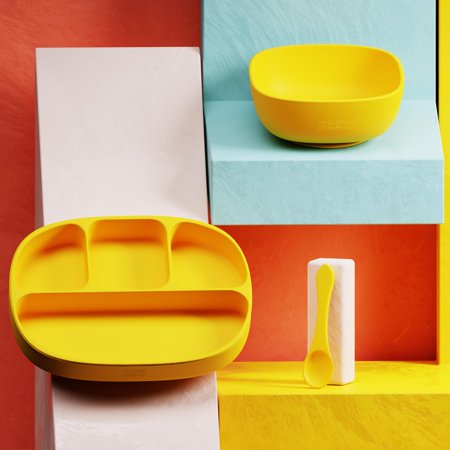 Baby Feeding Supplies in Soft Silicone for Baby Led Weaning - 3 Piece Set in Mustard Yellow by Muqee Peeko
Baby Feeding Supplies in Soft Silicone for Baby Led Weaning - 3 Piece Set in Mustard Yellow by Muqee Peeko